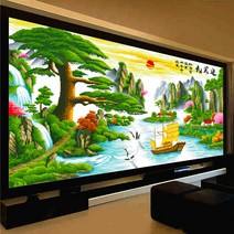 취미 DIY 보석십자수 5D보석장식 환영소나무 풍경 풍경 대형 포인트 보석몬드 자수 석조 쇼, 공백이 없는 150x65 cm 전체 너비 전체 스티커