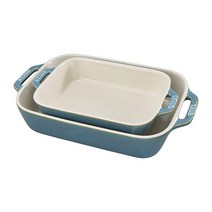 STAUB 세라믹 오븐용 직사각형 베이킹 팬 2개 세트 러스틱 터키오즈, 2 pc