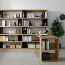 미테랑 5단2400책장책상 풀세트/서재형책장/선반책장, 오크+블랙