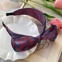 여름향기 복고 블루플라워 포인트 헤어밴드 왕리본 헤어 머리띠