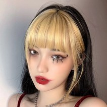 여자 앞머리가발 탈색 패션 브릿지 포인트컬러가발 부분가발 골드옐로우 헤어피스 똑딱이 셀프붙임머리, 옐로우골드
