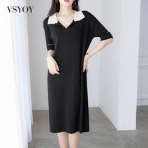 VSYOY 분위기 루즈핏 빅 사이즈 니트 원피스 여름 여성복 한국판 반팔 패션 터틀넥 아이스 스커트