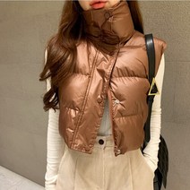 [파인스토리] 하이넥 집업 크롭 패딩 조끼