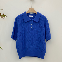 (보경샵) 여성 러블리 반팔 반소매 기본핏 꽈배기 카라 니트 스웨터 4컬러