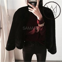 SAMARA 여자 럭셔리 노카라 페이크 퍼 숏 코트