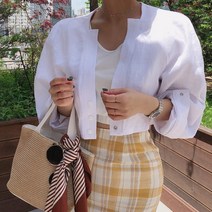아콘 노카라 린넨 숏 크롭 야상 자켓
