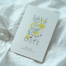 [요니레터] 50장 노란꽃 청첩장 저렴한 웨딩 일러스트 결혼식초대장 소량, 100매