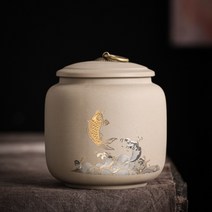 전통문양 금박 자사 보이차 보관통 차통 차항아리 차보관 밀폐용기 다도용품, 금박차통 B타입 -어룡승천