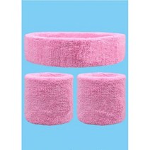 손목 스웨트 밴드 2 개 + 1 개 머리띠 탄성 스포츠 체육관 받침대 지원 땀 테니스 배구 보호대, Pink