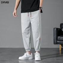 DFMEI 아이스 캐주얼 트레이닝 여름 슬림핏 아이스 에어컨 남배기 슬림 조거 팬츠