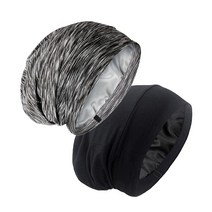 컴퍼니24 실크 새틴 안감 보닛 수면 캡 조절가능 밤새 유지되는 헤어 랩 커버 느슨한 비니 여성 및 남성 곱슬머리 보호 솔리드 네이비, Black & Heather Black