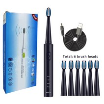 음파 전동 칫솔 성인용 및 용 브러시 헤드 6 개 포함 USB 충전기 30 일 동안 충전식 3 가지 모드 구강 관리, [01] 6PCSBlack