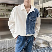 남자 캐주얼 언발 데님 패치 남방 난방 남성 간절기 봄 드레스 셔츠 의류 패션