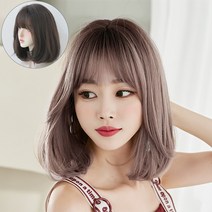 Routop 여성 가발 단발 머리둘레 조절 가능 무광 머릿결 자연스러움 가발망 포함 36CM, 초코색