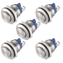 푸쉬버튼스위치 누름버튼스위치 APIELE-16mm 순간 푸시 버튼 스위치 하이 라운드 커버 방수 스테인레스 스, 05 은_01 16mm_01 5PCS