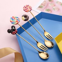 [민이마켓] 답례품 집들이 선물 티스푼 과일포크 디저트 커트러리 2P, 도넛-초코