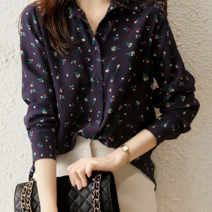 러블로어 여성 가을 플라워 패턴 카라 긴팔 남방 캐롤 리틀플라워 셔츠 블라우스