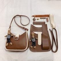 PoeLynt 가죽 가방만들기 DIY 가죽공예 키트 크로스백 퀼트 가방 손바느질 패키지 집콕 취미 생활 선물, 카키2