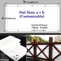 방가로 6평농막 야외정자 95 차광 자외선 방지 흰색 HDPE 태양 그늘 그물 야외 개인 정보 보호 화면 전망대 파빌리온 캐노피 커버, 60.50cm Eyelets Space - 1m x 7