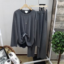 상상그이상 여성용 빅사이즈 오버핏 골지 티셔츠 팬츠 트레이닝 세트 편안한 신상세트