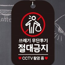 쓰레기 무단투기 절대금지 CCTV 촬영중 문 걸이 사각 알림 안내판 픽토 블랙