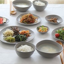 조약돌 한식 도자기 무광 밥그릇 국그릇 공기 대접세트, 그레이(공기 1P + 대접 1P)