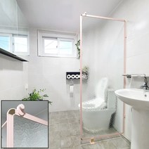 A6마트 라운드 핑크프레임 아쿠아유리 욕실파티션 / 샤워부스, 가로750세로1857