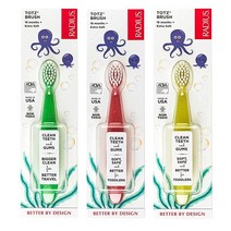 RADIUS Totz 칫솔 매우 부드러운 솔 BPA 프리 및 ADA 승인 섬세한 치아 잇몸을 위해 18개월 이상 를 위한 디자인 그린 코랄 옐로우 3팩, 3 Count (Pack of 1)_Green/Cora
