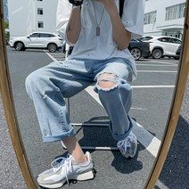 남성 패션 의류 찢어진 스트레이트 핏 청바지