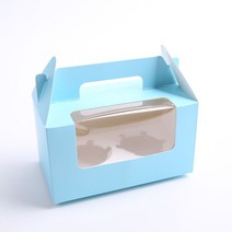머핀상자 포장 컵케이크 쿠키 투명창 상자, 2구-블루