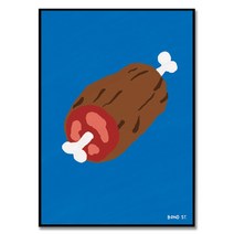 Bon appetit - 어릴때부터 꿈꾼 만화 고기 2 Bond St. 작가 귀여운 식당 카페 인테리어 음식 그림 액자, 브라운 뉴질랜드 원목 액자
