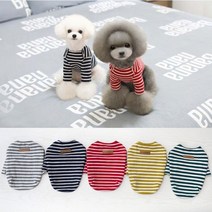 런웨이멍멍 줄무늬티셔츠 강아지 스트라이프 티셔츠 데일리룩 강아지옷 코디, 회색, S