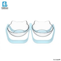 각도조절 강아지 투명식기 2구 민트 애견사료통 그릇, 1개