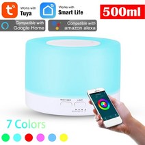 에어워셔가습기 스마트 와이파이 500ml 아로마테라피 에센셜 오일 디퓨저 공기 가습기 7개의 LED 색상으로 tuya alexa 및 google 홈과 연결, 스마트-500ml, 유럽 ​​연합