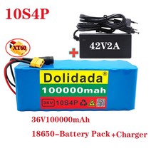 새로운 36V 10s4p 100Ah 1000W 대용량 18650 리튬 배터리 팩 BMS tplug와 전기 자전거 스쿠터