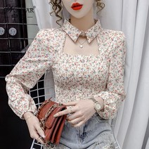 SAHINER 여성 레이스 캐주얼 셔츠 프렌치 블라우스