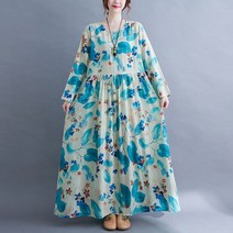 가을 빅사이즈 자연주의 프린트 긴팔 원피스 드레스 부부여행 바캉스 40대 50대 60대