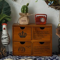 에버하우스 앤틱우드 4칸 미니 수납함 FREE 19.5 x 26 x 9.5 cm, 브라운, 1개