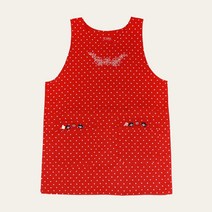 땡땡이자수앞치마 원피스형단추도트식당주방, 빨강