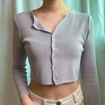 마켓잇찌 여성 라운드넥 단추 크롭티 긴팔 니트 사무실 가디건