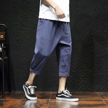 Baiwife 남자 칠부 팬츠 빅 사이즈 와이드 캐주얼 반바지 남 빈티지 슬림 배기 7부 팬츠 남