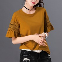 데일로엔 쿨 린넨 소매 레이스 여성용 반팔 티셔츠