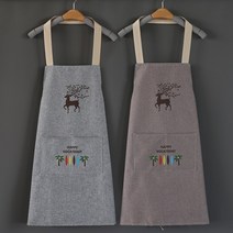 방수코팅 앞 주머니 주방 요리 실습 앞치마 꽃사슴 무늬, 브라운