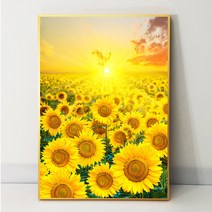 화색갤러리 풍수그림 아침햇살 가로 세로 해바라기 그림 액자 프리미엄 캔버스천으로 인화, 올리브골드대형50cmx70cm