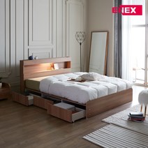 에넥스 ExB10 LED 조명 수납 침대 퀸 Q 프레임+독립스프링 매트리스 그레이 화이트, ExB10 메이플(독립매트포함)