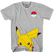 Pokemon 남아용 귀여운 피카츄 티셔츠 헤더 그레이. Medium