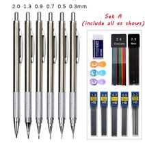 고속카메라 초고속카메라 금속 기계식 연필 세트 0.3 0.5 0.7 0.9 1.3 2.0mm 리드 리필 아트 자동 제도 스케치 연필 사무실 학교 공급, 01 Set A as shows