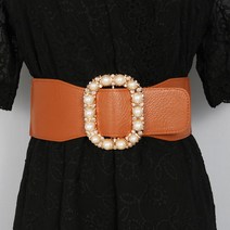 Makone 와이드 넓은 진주 큐빅 벨트 원피스허리띠 우아한 패션 고무줄