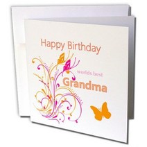 3dRose Image of Happy Birthday Worlds Best Grandma with Flourish - Greeting Card 6” x 6” Single (g, 1