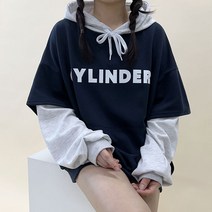 (남여공용/국내제작) 박스 오버핏 실린더 레이어드 후드티 3color